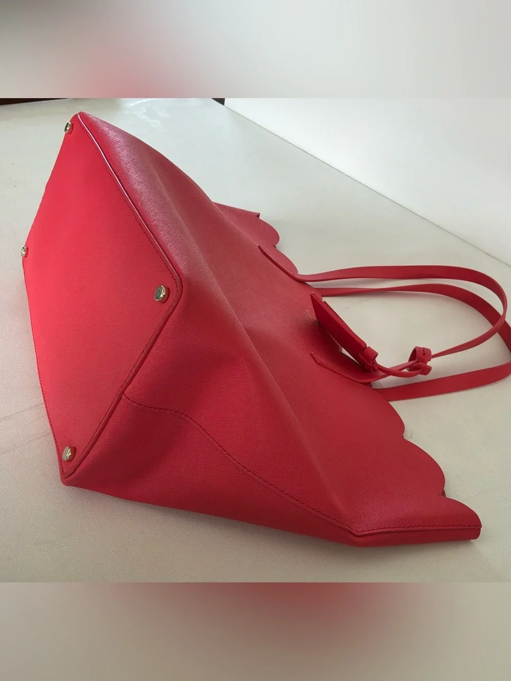 Kate Spade New York Scallop Leather Tote Bag Pink Large Shoulder Purse